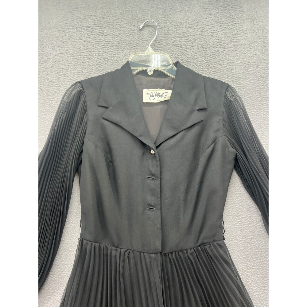 VTG Miss Elliette California Sz 10 Black Pleated Jumpsuit Wide Leg Sheer Sleeve - Picture 3 of 14